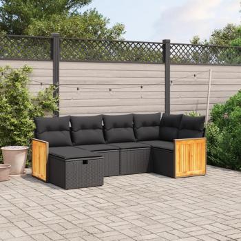 ARDEBO.de - 6-tlg. Garten-Sofagarnitur mit Kissen Schwarz Poly Rattan