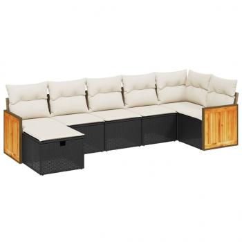 7-tlg. Garten-Sofagarnitur mit Kissen Schwarz Poly Rattan