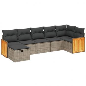 7-tlg. Garten-Sofagarnitur mit Kissen Grau Poly Rattan