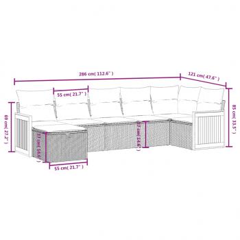 7-tlg. Garten-Sofagarnitur mit Kissen Grau Poly Rattan