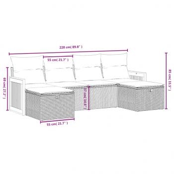 6-tlg. Garten-Sofagarnitur mit Kissen Grau Poly Rattan