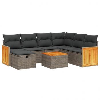 8-tlg. Garten-Sofagarnitur mit Kissen Grau Poly Rattan