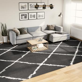 ARDEBO.de - Teppich Shaggy Hochflor Modern Schwarz und Creme 300x400 cm