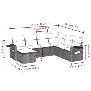 7-tlg. Garten-Sofagarnitur mit Kissen Schwarz Poly Rattan