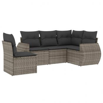 5-tlg. Garten-Sofagarnitur mit Kissen Grau Poly Rattan