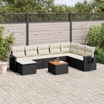 ARDEBO.de - 9-tlg. Garten-Sofagarnitur mit Kissen Schwarz Poly Rattan