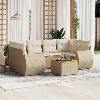 ARDEBO.de - 7-tlg. Garten-Sofagarnitur mit Kissen Beige Poly Rattan