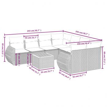 9-tlg. Garten-Sofagarnitur mit Kissen Schwarz Poly Rattan