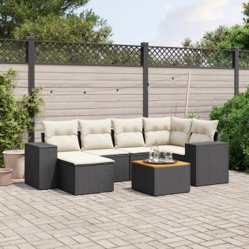 ARDEBO.de - 7-tlg. Garten-Sofagarnitur mit Kissen Schwarz Poly Rattan