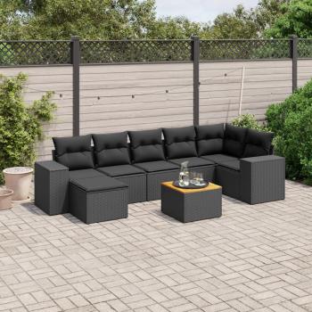 ARDEBO.de - 8-tlg. Garten-Sofagarnitur mit Kissen Schwarz Poly Rattan