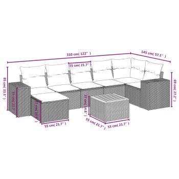 8-tlg. Garten-Sofagarnitur mit Kissen Schwarz Poly Rattan