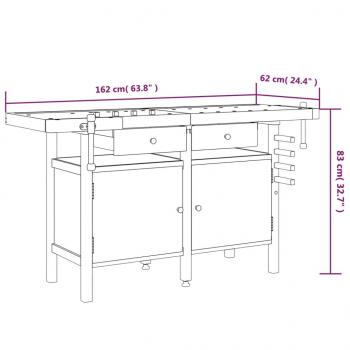 Werkbank mit Schubladen Schraubstöcken 162x62x83 cm Akazienholz