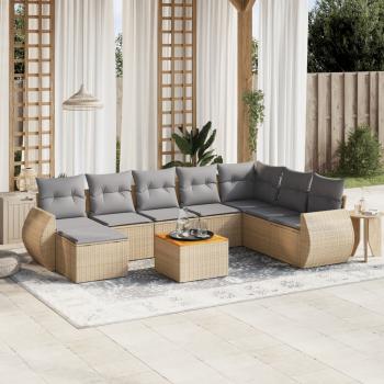 ARDEBO.de - 9-tlg. Garten-Sofagarnitur mit Kissen Beige Poly Rattan