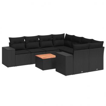 9-tlg. Garten-Sofagarnitur mit Kissen Schwarz Poly Rattan