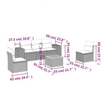 6-tlg. Garten-Sofagarnitur mit Kissen Beige Poly Rattan