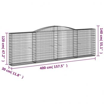 Gabionen mit Hochbogen 8 Stk. 400x30x120/140cm Verzinktes Eisen