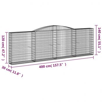 Gabionen mit Hochbogen 10Stk. 400x30x120/140cm Verzinktes Eisen