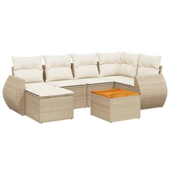 7-tlg. Garten-Sofagarnitur mit Kissen Beige Poly Rattan