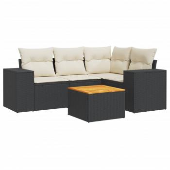 5-tlg. Garten-Sofagarnitur mit Kissen Schwarz Poly Rattan