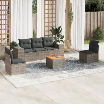 ARDEBO.de - 6-tlg. Garten-Sofagarnitur mit Kissen Grau Poly Rattan