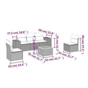 6-tlg. Garten-Sofagarnitur mit Kissen Grau Poly Rattan