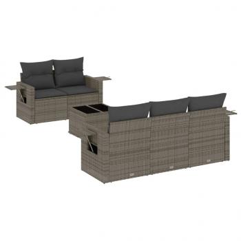 ARDEBO.de - 6-tlg. Garten-Sofagarnitur mit Kissen Grau Poly Rattan