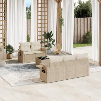 ARDEBO.de - 6-tlg. Garten-Sofagarnitur mit Kissen Beige Poly Rattan