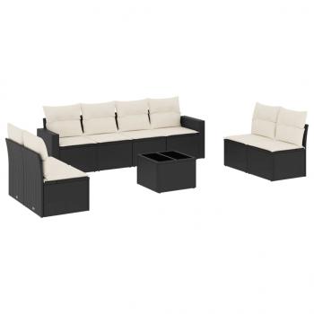 ARDEBO.de - 9-tlg. Garten-Sofagarnitur mit Kissen Schwarz Poly Rattan