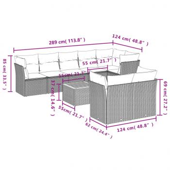 9-tlg. Garten-Sofagarnitur mit Kissen Grau Poly Rattan