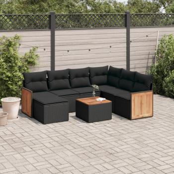 ARDEBO.de - 8-tlg. Garten-Sofagarnitur mit Kissen Schwarz Poly Rattan