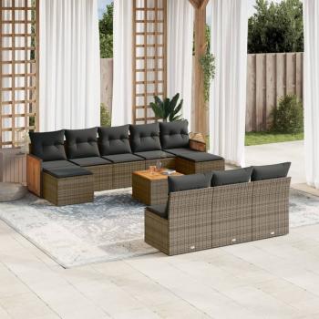 ARDEBO.de - 11-tlg. Garten-Sofagarnitur mit Kissen Grau Poly Rattan