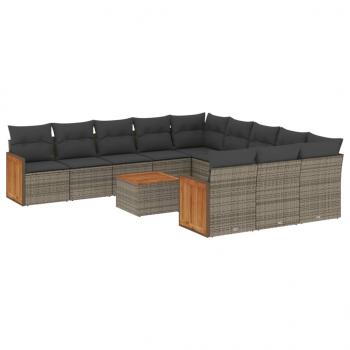 12-tlg. Garten-Sofagarnitur mit Kissen Grau Poly Rattan