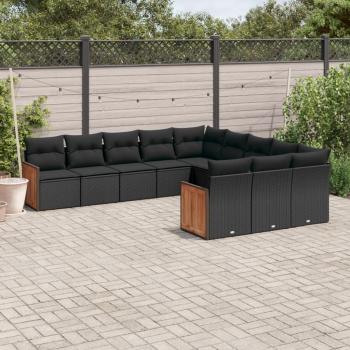 ARDEBO.de - 11-tlg. Garten-Sofagarnitur mit Kissen Schwarz Poly Rattan