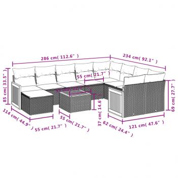 11-tlg. Garten-Sofagarnitur mit Kissen Beige Poly Rattan