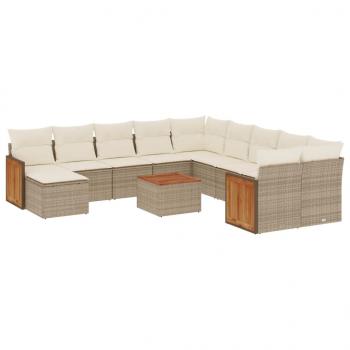 ARDEBO.de - 12-tlg. Garten-Sofagarnitur mit Kissen Beige Poly Rattan