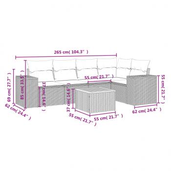 6-tlg. Garten-Sofagarnitur mit Kissen Schwarz Poly Rattan