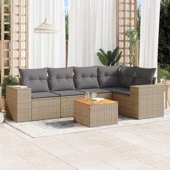 ARDEBO.de - 6-tlg. Garten-Sofagarnitur mit Kissen Beige Poly Rattan