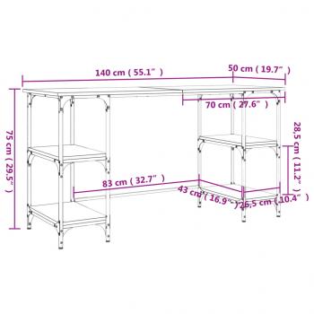 Schreibtisch Grau Sonoma 140x50x75 cm Metall Holzwerkstoff