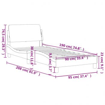 Bettgestell mit Kopfteil Taupe 90x190 cm Stoff