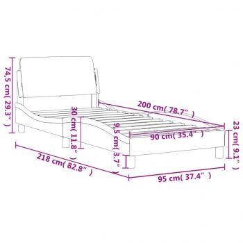 Bettgestell mit Kopfteil Hellgrau 90x200 cm Stoff