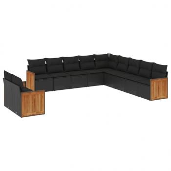 ARDEBO.de - 11-tlg. Garten-Sofagarnitur mit Kissen Schwarz Poly Rattan