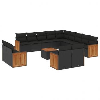 14-tlg. Garten-Sofagarnitur mit Kissen Schwarz Poly Rattan