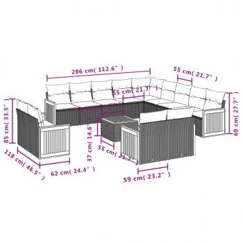 14-tlg. Garten-Sofagarnitur mit Kissen Schwarz Poly Rattan