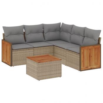 6-tlg. Garten-Sofagarnitur mit Kissen Beige Poly Rattan