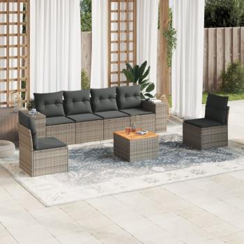 ARDEBO.de - 7-tlg. Garten-Sofagarnitur mit Kissen Grau Poly Rattan