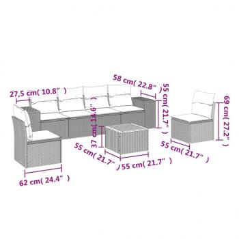 7-tlg. Garten-Sofagarnitur mit Kissen Grau Poly Rattan