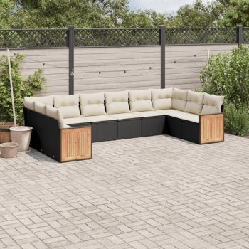 ARDEBO.de - 10-tlg. Garten-Sofagarnitur mit Kissen Schwarz Poly Rattan