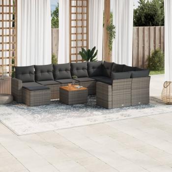 ARDEBO.de - 11-tlg. Garten-Sofagarnitur mit Kissen Grau Poly Rattan