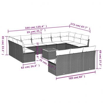 14-tlg. Garten-Sofagarnitur mit Kissen Schwarz Poly Rattan