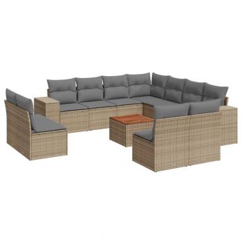 12-tlg. Garten-Sofagarnitur mit Kissen Beige Poly Rattan